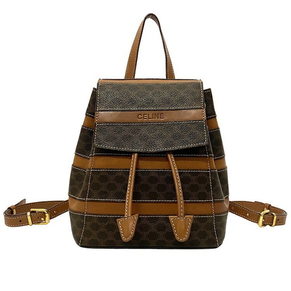 Celine Leather Brown Backpack Bag Macadam Flap Border - Picture 1 of 9